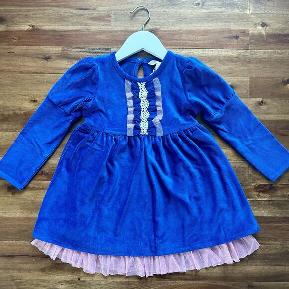 NWT Matilda Jane Heart To Heart Blue Velour Pink Tulle Ruffle Clara Lap Dress 4 - Picture 2 of 7